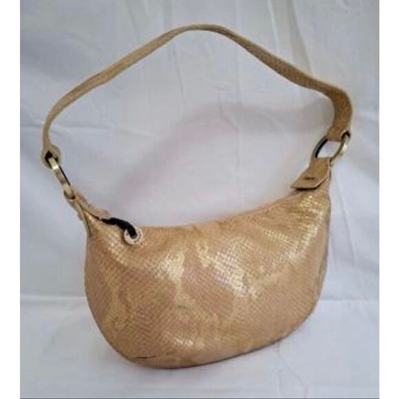 DONALD J PLINER - Gold/Blush Python Snakeskin-Embossed Leather Hobo Shoulder Bag - Picture 15 of 16